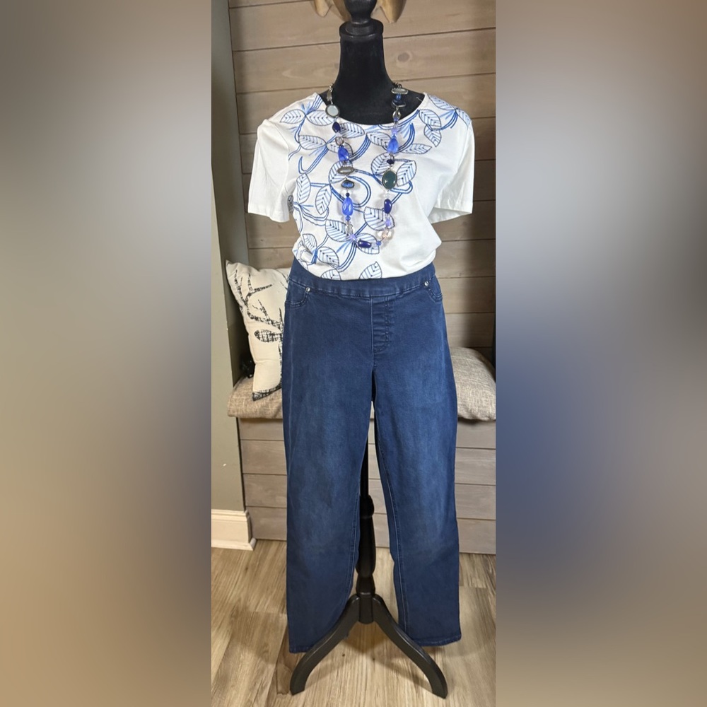 Chico's White and Blue Embroidered Tee NWT w/Perfect Fit Jeans by Chico’s